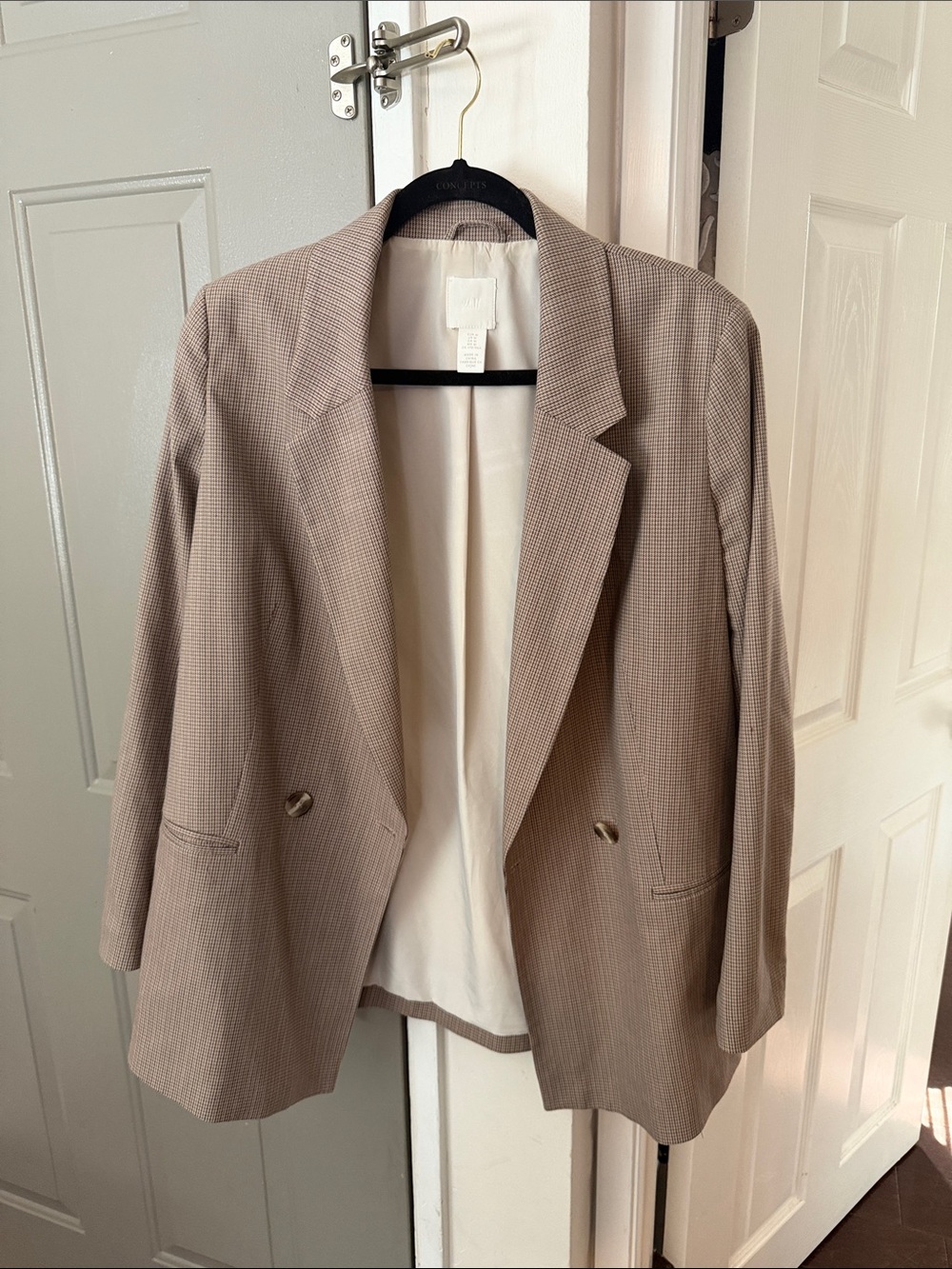H&M Taupe Checked Double-Button Blazer